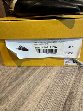 Fendi Black Leather Men’s Sabot Mule with Logo Strap
